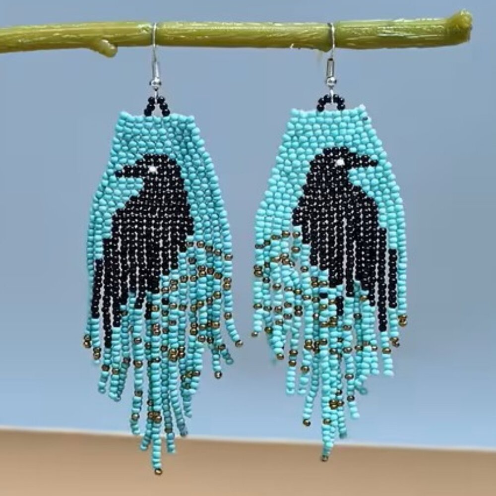 Bohemian Boho Style Raven Tassel Earrings Z3